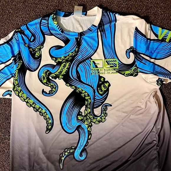 XXL Ocean Safari Squid Octapus Kraken Dynamic Blue Green Gray Long Sleeve Shirt - Picture 13 of 13